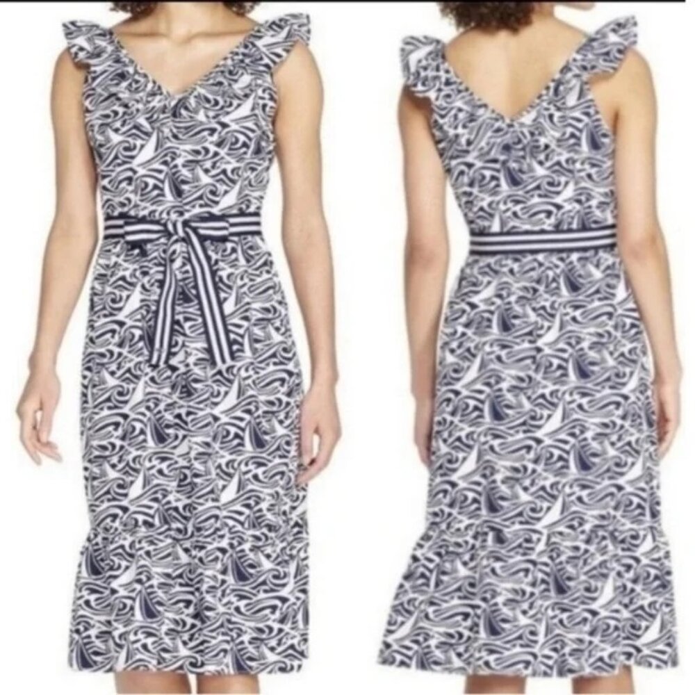 Vineyard Vines by Target NWOT Blue/White Nautical V neck Midi Dress Size XL